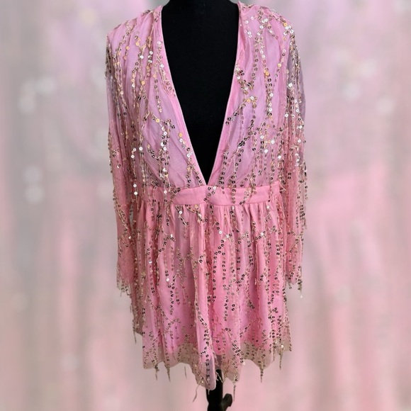 Double Crazy Pink Sequin Baby Shower Special Occasion Party Mini dress size 1X - Picture 2 of 13